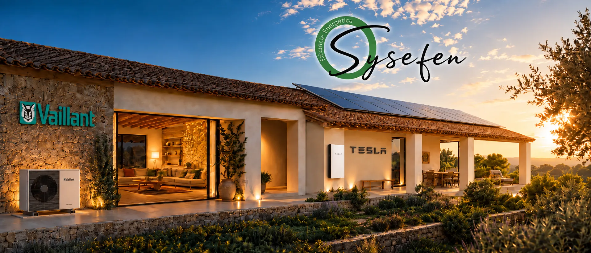 Finca mallorquina con placas solares, batería Tesla Powerwall y aerotermia Vaillant